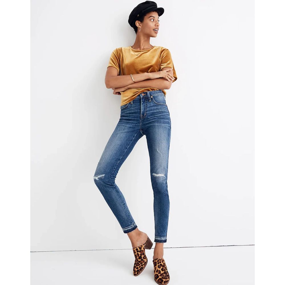 Madewell Petite 9" High-Rise Skinny Jeans in York Wash: Rip & Repair Edition 27P